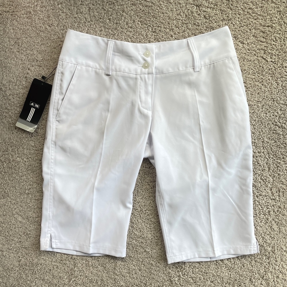 Adidas White Climalite Bermuda Golf Shorts Size 2 NEW Athlete Tennis Pickle Ball